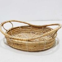 Handgeweven ecologische moderne rotan opbergmand, ovaal, met twee handgrepen voor brood & fruit, geschikt voor huis, keuken en badkamer