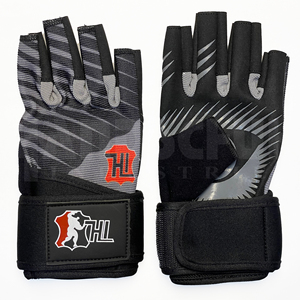 Gants de musculation professionnels gris et noirs avec bandes de maintien robustes pour les poignets |   Poignée antidérapante de qualité supérieure pour un équipement de musculation ultime - Product Image 1