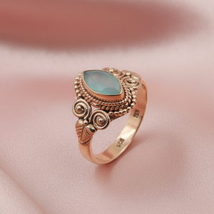 Blue Chalcedony 925 Sterling Silver Rose Yellow Gold <b>Ring</b> Handmade Vintage <b>Boho</b> Statement Marquise Gemstone Jewelry Women Gift - Product Image 5