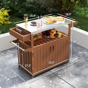 Carrello Bar da Esterno Marrone con Armadietto e Ripiano per Isola Cucina - Product Image 6