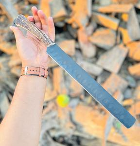 Couteau de Chef Professionnel Incurvé pour Viande, Hachoir à Viande en Acier Inoxydable avec Manche en Bois, Couteau à Découper et Trancher, Manche en Bois de Cerf Revêtu Noir - Product Image 5