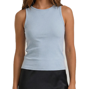 Camisetas sin Mangas al por Mayor de Alta Calidad para Mujer, Camisetas Cortas con Bordado Frontal Personalizado, Camisetas de Algodón y Spandex de Color Sólido - Product Image 1