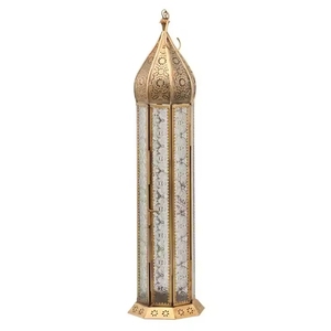 Golden <b>Brass</b> <b>Lantern</b> With Intricate Cutout Design And Glass Panels For Home Decoration Centerpiece In Best Price Modern Design - Product Image 2