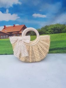 Vintage Bow <b>Straw</b> <b>Bag</b> for Women Handwoven Seagrass Beach Tote with Linen Lining Eco-friendly Spring Fashion Shoulder Handheld - Product Image 6
