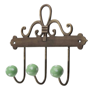 Vintage Bronze <b>Wall</b> Mounted 3 <b>Hook</b> Coat <b>Rack</b> with Ceramic Blue Star Balls Rustic Cast Iron Entryway Towel & Robe Hanger - Product Image 6