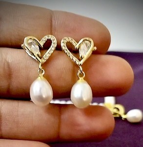 Freshwater Pearl <b>beaded</b> <b>Necklace</b> with pendent and earrings Elegant Women's Freshwater Pearl <b>Beaded</b> <b>Necklace</b> Set Heart Shape Gold - Product Image 3