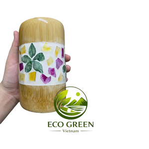 Gobelet en bambou naturel décoré avec une mosaïque de coquillages artisanale pour la décoration de plage, les cadeaux, le style spa, la boutique, la vente au détail et l'hôtellerie - Product Image 3