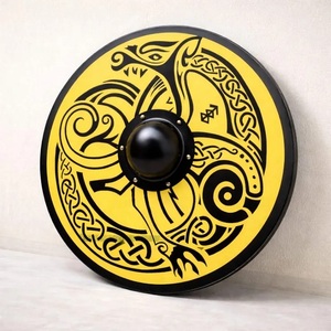 Decoración de Pared con Escudo Vikingo, Amarillo y Negro, Circular, Arte en Madera, Decoración de Pared Art Deco, Decoración del Hogar, Sala de Estar, Tema Animal Tradicional - Product Image 1