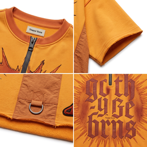 เสื้อครอปโอเวอร์ไซส์ คอกลม แขนสามส่วน ผ้าเทอร์รี่คอตตอนสีพื้น ทรงหลวม ไหล่ตก มีกระเป๋า สีส้ม น้ำหนัก 460 กรัม สำหรับผู้หญิง - Product Image 4
