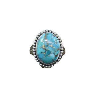 Anillo de Compromiso con Turquesa Azul Corte Pera en Plata de Ley 92.5 con Engaste de Bisel y Baño de Rodio Negro para Ella - Product Image 1