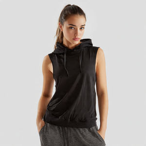 Sudadera sin mangas OEM de algodón 100% tejido para mujer, top deportivo corto con logo frontal - Product Image 3