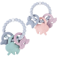 Lot de 4 jouets de dentition en silicone multicolores avec logo personnalisé pour bébés de 3 mois et plus, conception anti-étouffement, 100 % silicone de qualité alimentaire, anneau de dentition pour tout-petits