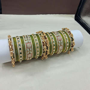Ruby Meenakari Gold Plated Crystal Pearl <b>Bangles</b> <b>Set</b>-Fine Bridal Jewelry - Product Image 2