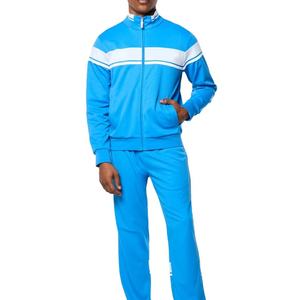 Ensemble de survêtement pour homme, bleu, à blocs de couleur, sweat-shirt et pantalon à fermeture éclair intégrale, coupe classique, respirant, style sportif, pour le printemps - Product Image 5