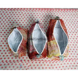 New Design Eco-Friendly Durable Large Cotton Kantha Tassel Zipper Closure Cosmetic Organizer Bag Pouch Gifts for Her Wedding - Product Image 5