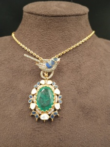Amaira Jewels Vintage Gold Plated Silver Bird <b>Pendant</b> with <b>Emerald</b> Cut Stone and Blue Accents Women's Fashion Jewelry Gift - Product Image 6