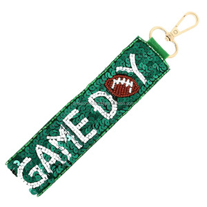 <b>Game</b> Day Embroidered Beaded Headband Handmade Football Wristlet Bag Charm Custom Eco-Friendly Durable Sports Fan Gift Accessory - Product Image 3