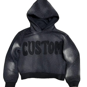 Custom 3D Puff Print Rhinestone Hoodie Heavyweight Cotton <b>Fleece</b> Pullover Streetwear Oversized Winter <b>Jacket</b> For Streetwear - Product Image 1