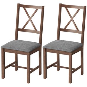 Set di 2 sedie da pranzo grigie imbottite con schienale a X, seduta imbottita e gambe in legno di gomma per cucina e sala da pranzo - Product Image 1