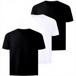 T-shirt à manches courtes pour homme, 100% coton, couleur unie, col rond, coupe classique, jersey tricoté respirant, blanc, noir - Product Image 1