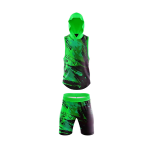 Tenue de football 7v7 Green Splash, maillot sans manches à capuche, short assorti, graphisme sublimé, kit d'équipe personnalisé - Product Image 2