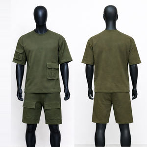 Ensemble short et haut décontracté personnalisable pour homme – Coton, bleu, imprimé assorti – Tendance, vente en magasin, OEM - Product Image 1