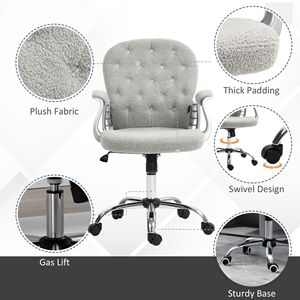 Sedia da Ufficio Girevole Contemporanea Grigia con Schienale Trapuntato a Bottoni, Comoda Sedia da Lavoro con Altezza Regolabile e Braccioli Imbottiti per Casa e Ufficio - Product Image 5