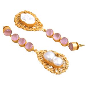 Boucles d'oreilles pendantes en laiton naturel, perles de qualité supérieure, pierres organiques, laiton plaqué rhodium, hypoallergéniques, port sécurisé, parfaites - Product Image 2