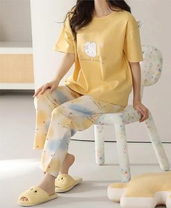 Women’s Printed Cotton Sleepwear Set Round Neck Half Sleeve Top & <b>Pyjama</b> Pants Soft Comfy Night Suit - Product Image 2