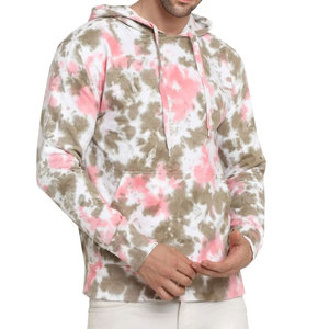 Sweat-shirt à capuche en molleton tie-dye pour homme, coupe oversize, décontracté, tricoté, rose, beige, blanc, motif, style hiver, éco-responsable - Product Image 1