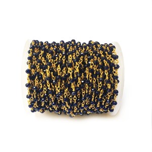 Chaîne de perles rondes en hydroquartz bleu 3MM 3.5MM, plaqué jaune naturel, en rouleau pour la fabrication de bijoux, vente en gros en vrac - Product Image 4