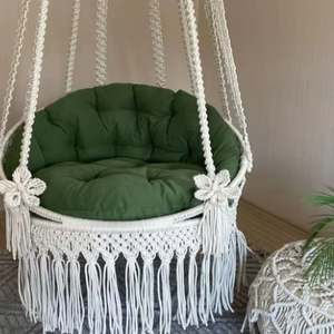 Macrame Hanging Chair, Macrame Porch rocking <b>swing</b>, <b>Hammock</b> Chair, Macrame Round <b>Swing</b>, Hanging Cotton Macrame <b>Hammock</b> Chair - Product Image 1