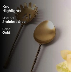 Designer <b>Gold</b> <b>Serving</b> <b>Spoon</b> Set – Twisted Handle Stainless Steel Salad & Pasta Server for Kitchen & Gifting - Product Image 3