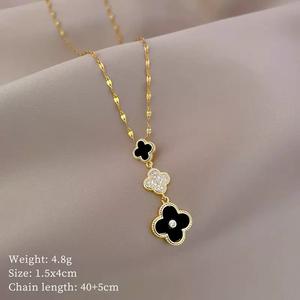 תליון זהב שחור מינימליסטי תלתן אבני חן אבני חן מרוצף זירקון שרשרת פרחים עגיל תלתן עגיל תלתן - Product Image 3