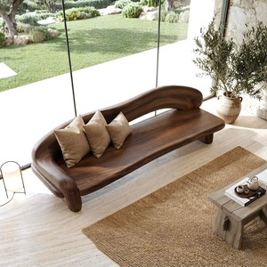 Modern Solid Wood Bench Curved Backrest Eco-Friendly Durable Outdoor Furniture Entryway Living Room Entrance Hall - Product Image 3