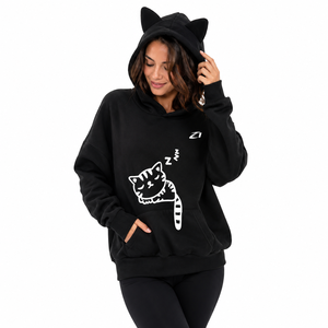 Sweat-shirt à capuche court rose pour femme, à oreilles de chat, décontracté, couleur unie, manches longues, 100% coton tricoté, pour l'automne, USA - Product Image 3