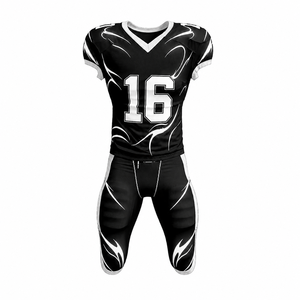 Uniforme de Fútbol Americano Personalizado para Hombre, Negro y Blanco, Impresión por Sublimación, Conjunto de Pantalones y Camiseta de Poliéster Transpirable, Número 16 - Product Image 1