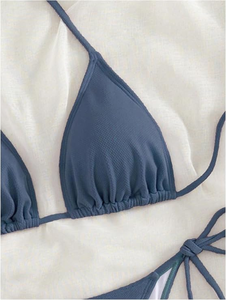 Women's Navy Blue Bikini Set Crossed Halter Top <b>Tie</b> Side Bottom Spandex Nylon Swimwear Two Piece High Stretch Seamless - Product Image 6