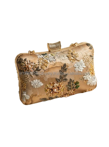 Floral Half Moon <b>Pearl</b> Beaded Casual <b>Clutch</b> <b>Bag</b> Women Handmade Evening Party Purse Gold Tone Embroidered Fashion Handbag - Product Image 5