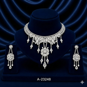 ชุดเครื่องประดับ MOLL JEWELLERS สไตล์อินเดียทันสมัย ชุบทอง 24K ทำจากโลหะผสมสังกะสีประดับเพชรซิร์คอนรูปดอกไม้ สร้อยคอพร้อมต่างหู สำหรับผู้หญิง เหมาะสำหรับงานหมั้นและงานแต่งงาน - Product Image 1