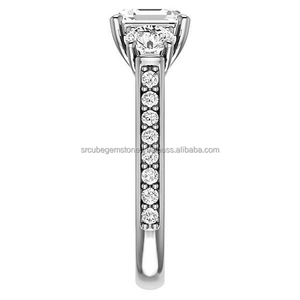 คลาสสิก14พันสีขาวทองโค้งแหวนหมั้นดูหรูหราสามหินLab Grownเพชรแหวนแต่งงานสําหรับผู้หญิง - Product Image 4