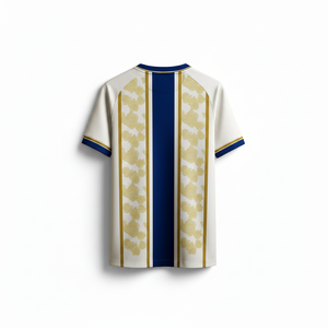 Camiseta de Fútbol Personalizada para Hombre, Rayas Doradas, Blancas y Azules, Cuello Redondo, Manga Corta, 100% Poliéster, Transpirable, Impresión Sublimada, Talla Adulto - Product Image 2