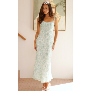 Robe Colonne Midi Aria Sage à Dos Nu Motif Floral, Robe Maxi Botanique Elowen à Dos Torsadé - Product Image 4