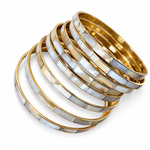Juego de Brazaletes de Lujo Hechos a Mano en Plata S925 con Incrustaciones de Madreperla y Baño de Oro para Mujer, Joyería Apilable para Aniversario - Product Image 1