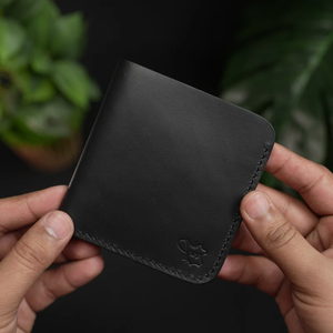 Premium Vertical Bifold Leather <b>Wallet</b> In <b>Black</b> Burgundy 100% Full Grain Cow Leather Hand-Stitched Using French-Style Stitching - Product Image 6