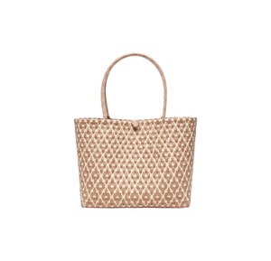Nouveauté : Sac à main géométrique marron café et blanc, sac artisanal écologique en tissu tissé pour les trajets quotidiens - Product Image 1