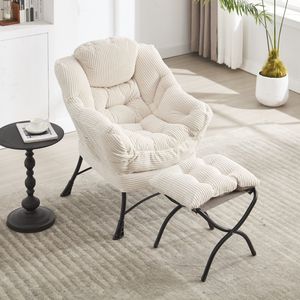 Fauteuil de salon moderne rembourré avec accoudoirs, chaise longue et ottoman, chaise longue d'appoint moderne pour la lecture - Product Image 3