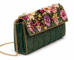 <b>Green</b> Floral Beaded Clutch | Handmade Embroidered <b>Evening</b> <b>Bag</b> | Elegant Chain Purse| <b>Green</b> <b>Evening</b> Purse with Chain Strap - Product Image 2