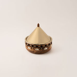 Cacerola redonda de metal con tapa y asa de madera, diseño minimalista y duradero, plato para calentar comida, plato para servir, plato para mantener la comida caliente. - Product Image 6