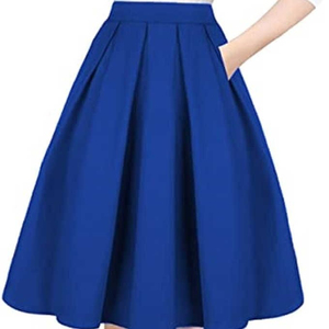 Falda Midi Plisada Azul Rey para Mujer, Corte en A, Cintura Regular, Color Sólido, Cómoda para Usar en Todas las Estaciones - Product Image 1